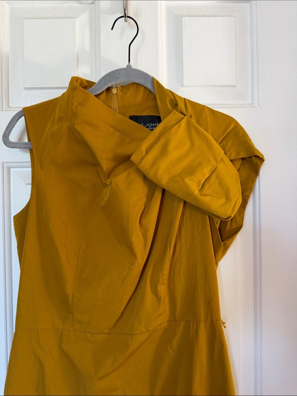 St. John couture Mustard Twist-Neck Sheath Dress size 4 - Picture 2 of 5